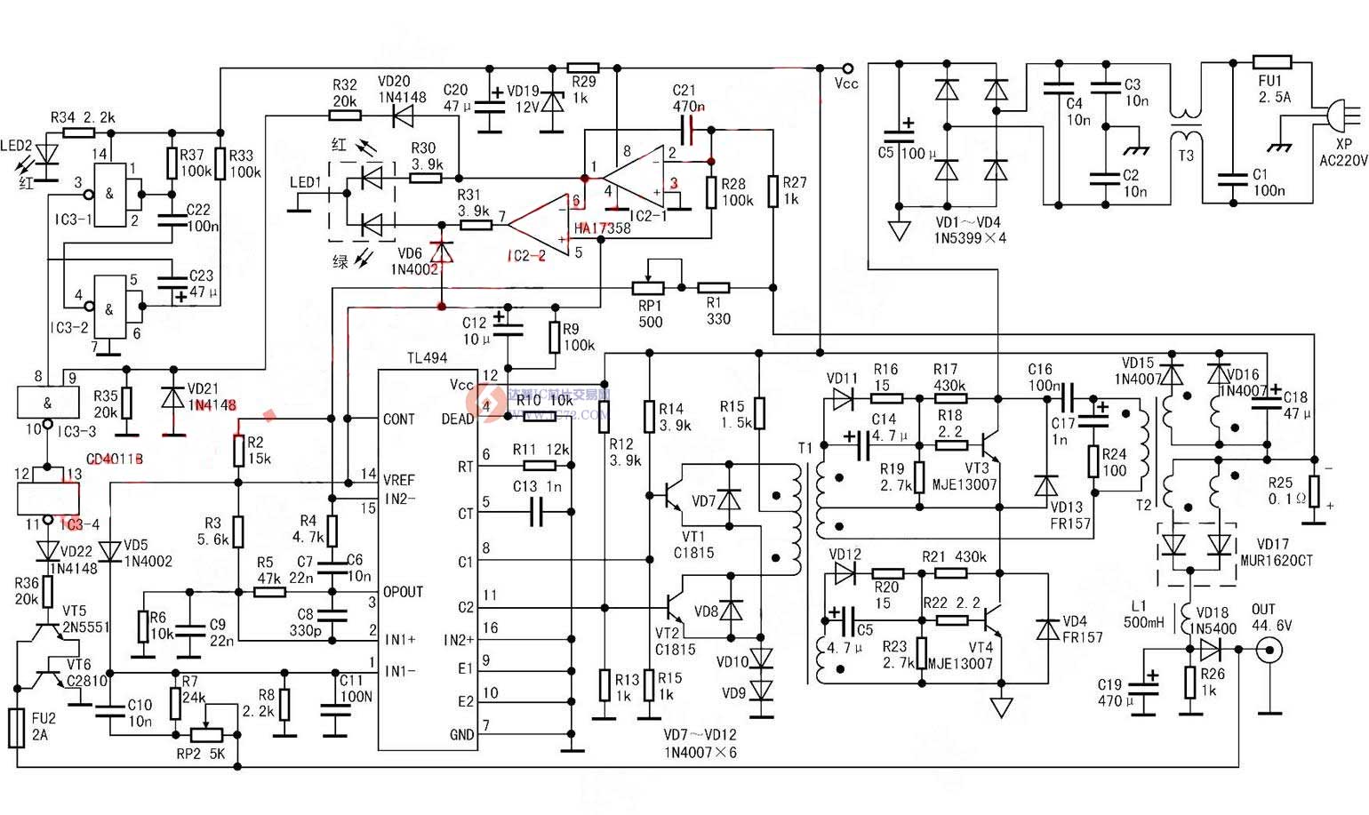 达普Ic芯片交易网 www.ic72.com TL494电动车充电器电路图