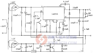 采用L4970A构成的可调开关电源电路图www.ic72.com